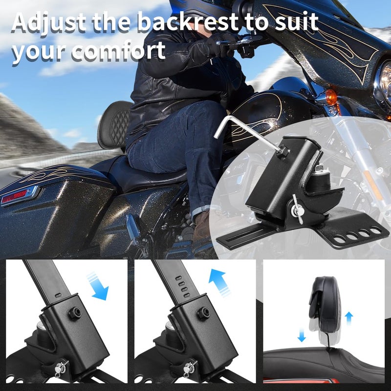 AUFER Black Adjustable Plug-in Driver Backrest Rider Backrest Custom Made Compatible With For Touring Models Road King Street Glide Road Glide Electra Glide 1997-2020 2021 2022 2023 2024 - Image 5
